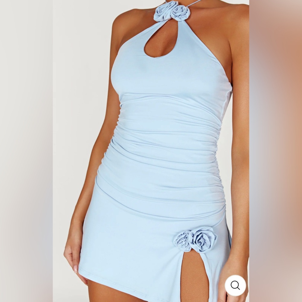 MESHKI Adeline Rose Halter Mini Dress